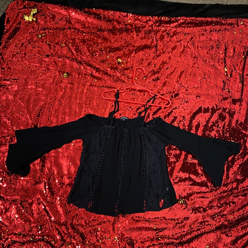 Lace cutout shoulder blouse